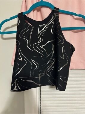 Old Navy Black Active Crop Tank with Silver Accent Lines